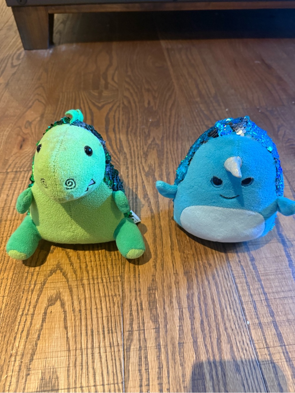 Plush Sequined Dinosaur & Narwhal Toy/book ends Set - Green and Blue